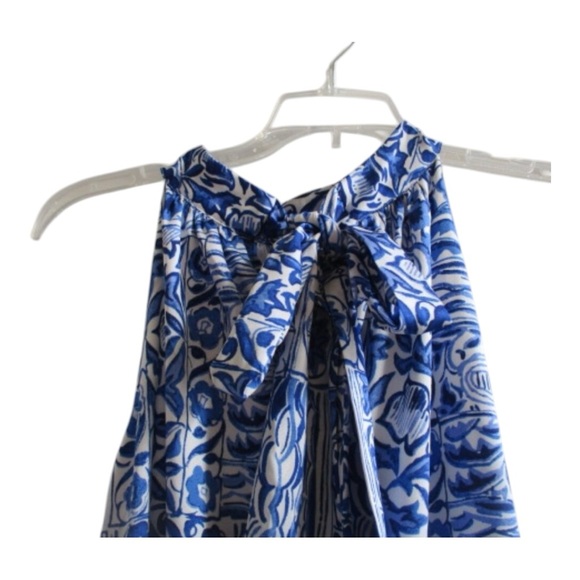 Stunning Ann Taylor Tile Tie Mock Neck Maxi Dress With pockets! 🔵⚪️ Large - Picture 9 of 9